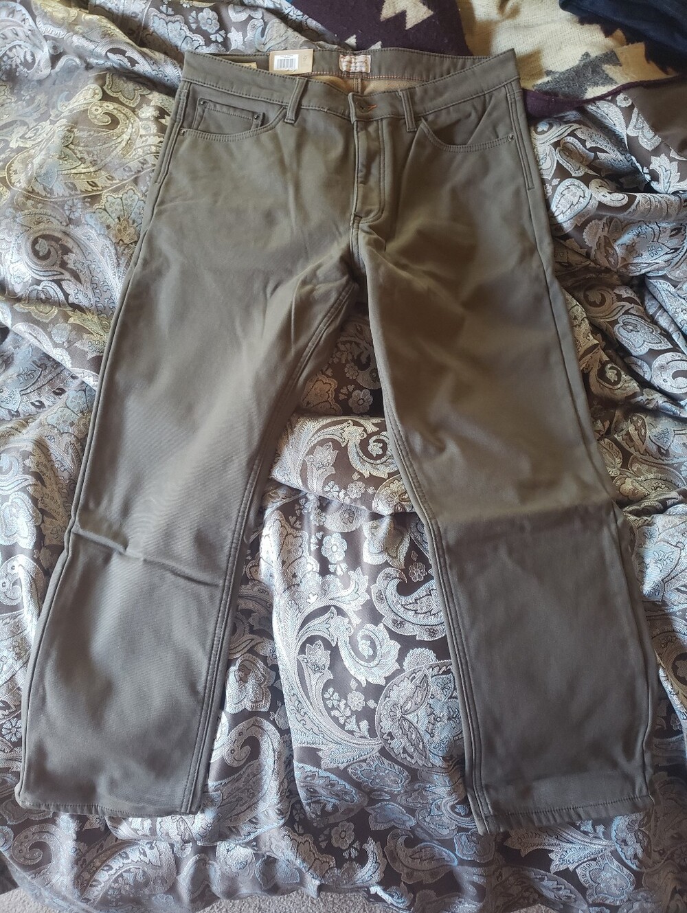 Weatherproof Vintage Stretch Canvas Fleece Lined Reg Fit Pants Olive 36x29